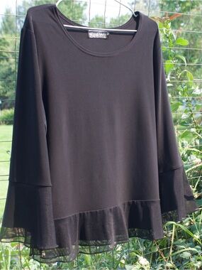 Simpli Y2K Black Peplum Blouse With Sheer Sleeves & Hem